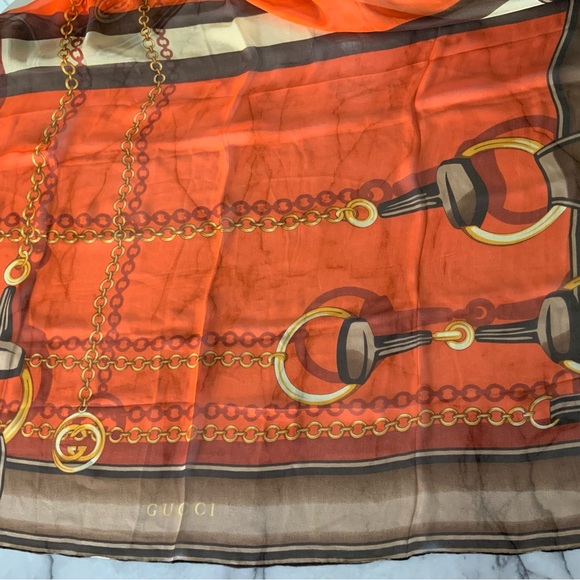 Orange and Brown Chain Print Scarf - Picture 6 of 7